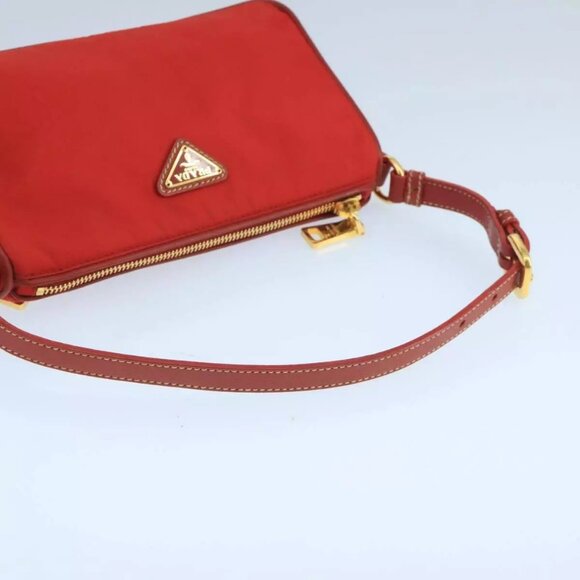 PRADA Hand Bag Nylon Red Gold Auth - Picture 11 of 16